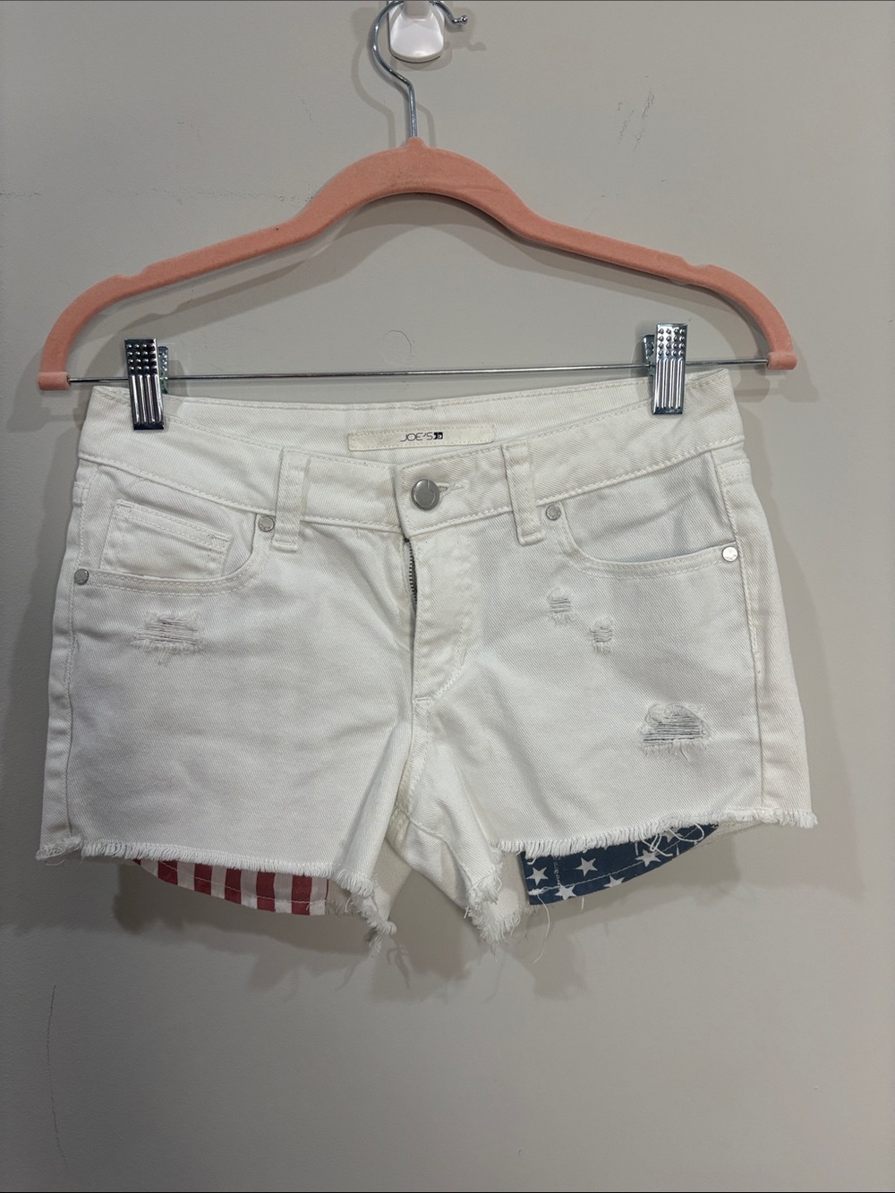 White Distressed Flag White Denim Shorts XS Small Juniors 14